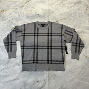 Tahari Sweater Womens Size XL Gray Plaid Check Crew Neck Long‎ Sleeve
